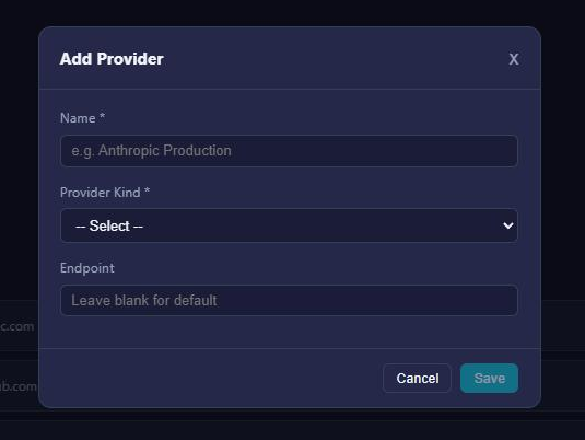 Add Provider dialog