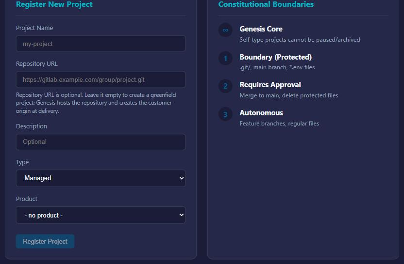 Register New Project form